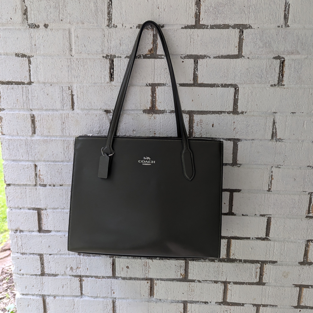 Coach Dark Olive Leather Tote Bag